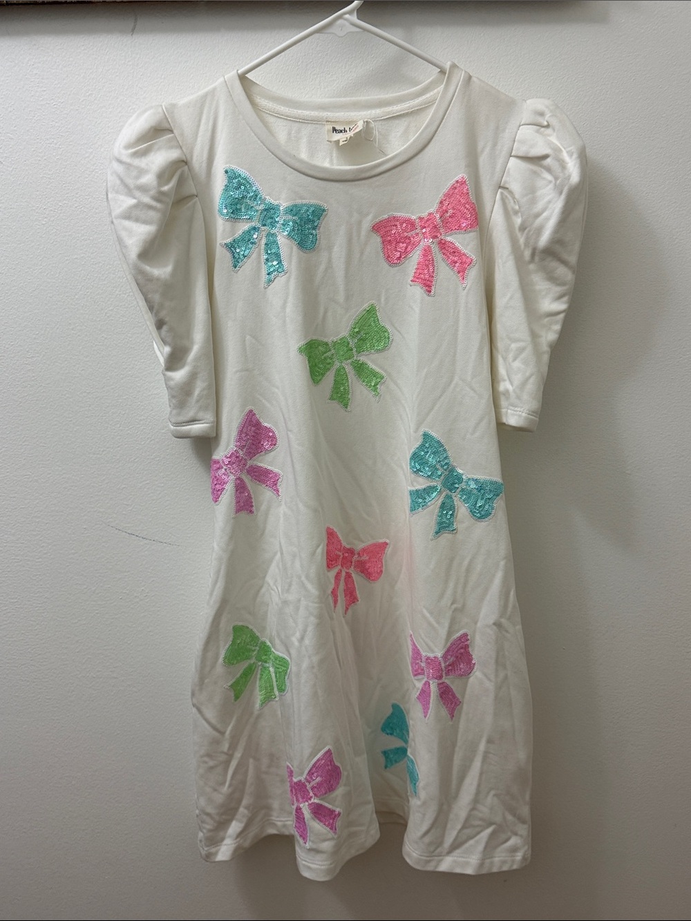 Peach Love California White Dress with Multicolor Sequin Bows